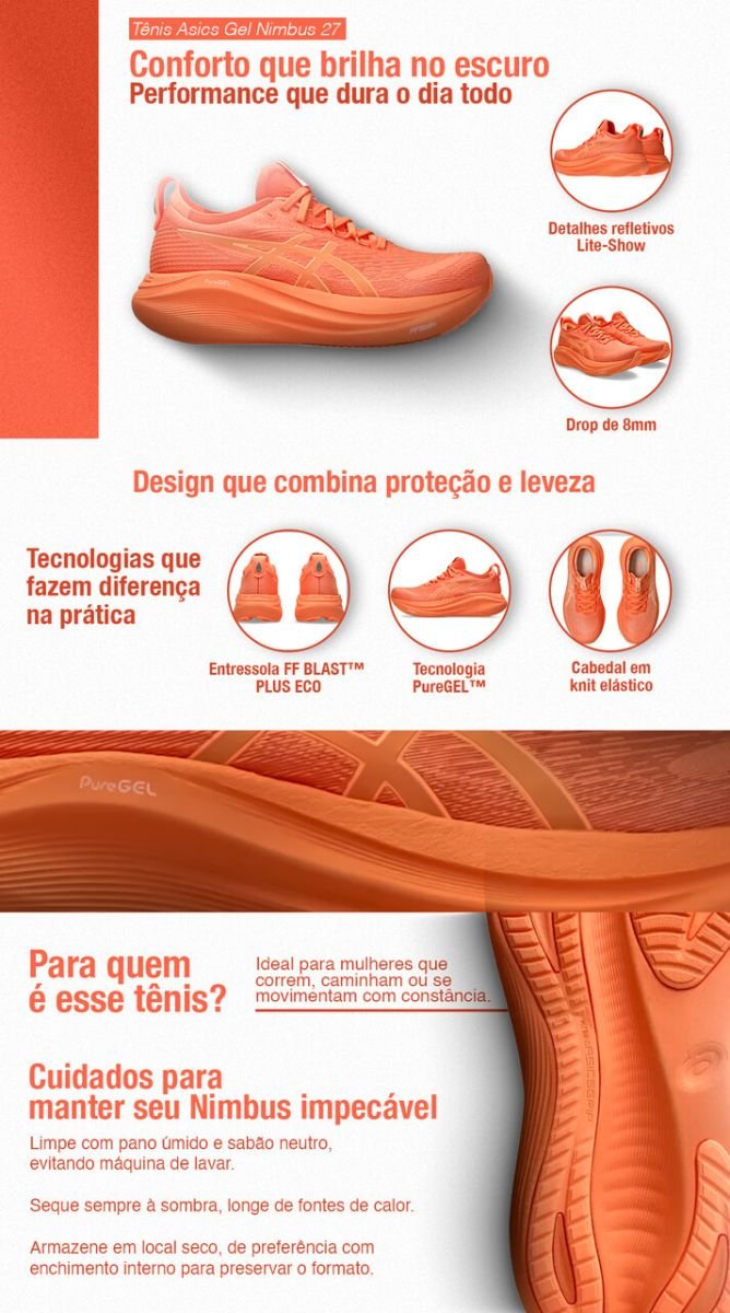 Tênis Asics Gel Nimbus 27 Lite Show Feminino 1012B817-800 - Ativa